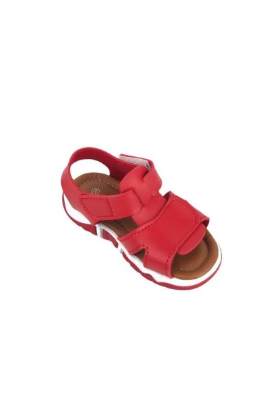 Haki Bantlı Unisex Çocuk Sandalet Kırmızı - 22